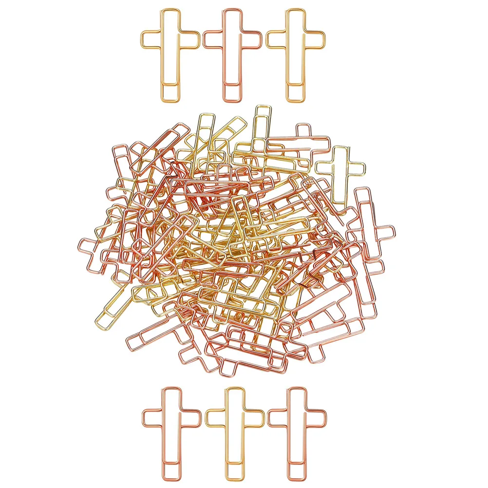 

40pcs Bible Paper Clips Cross Shaped Metal Bookmarks Memo Clamps for School Office Home Use Golden Rose Gold Color