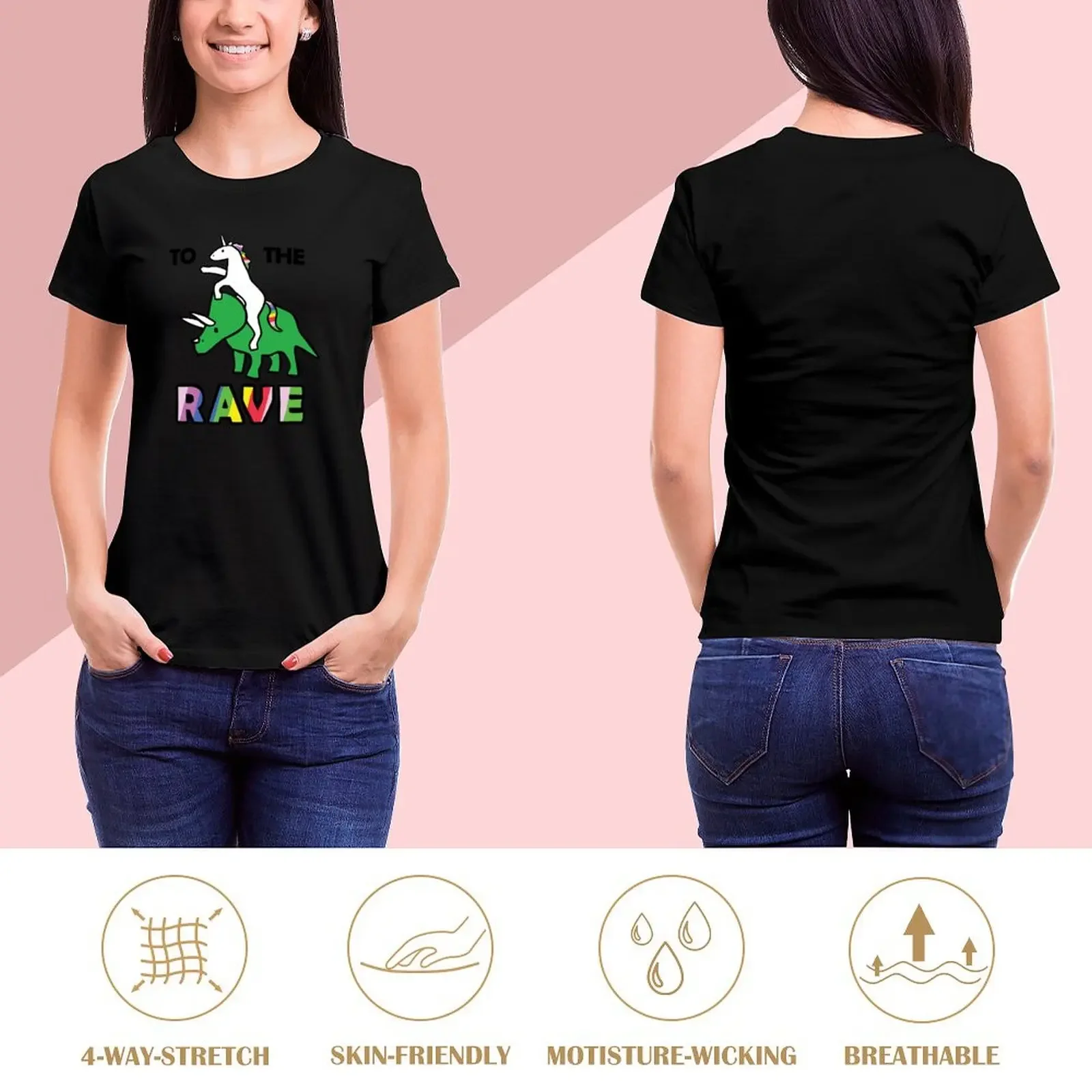 To The Rave! (Unicorn Riding Triceratops) T-Shirt vintage oversized customs fashion woman blouse 2024