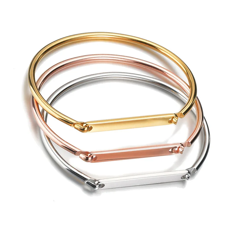 Personalized Engraved Name Customized Bangle - Fashionable C-shaped Horseshoe Bracelet Jewelry Minimalist Stainless Steel