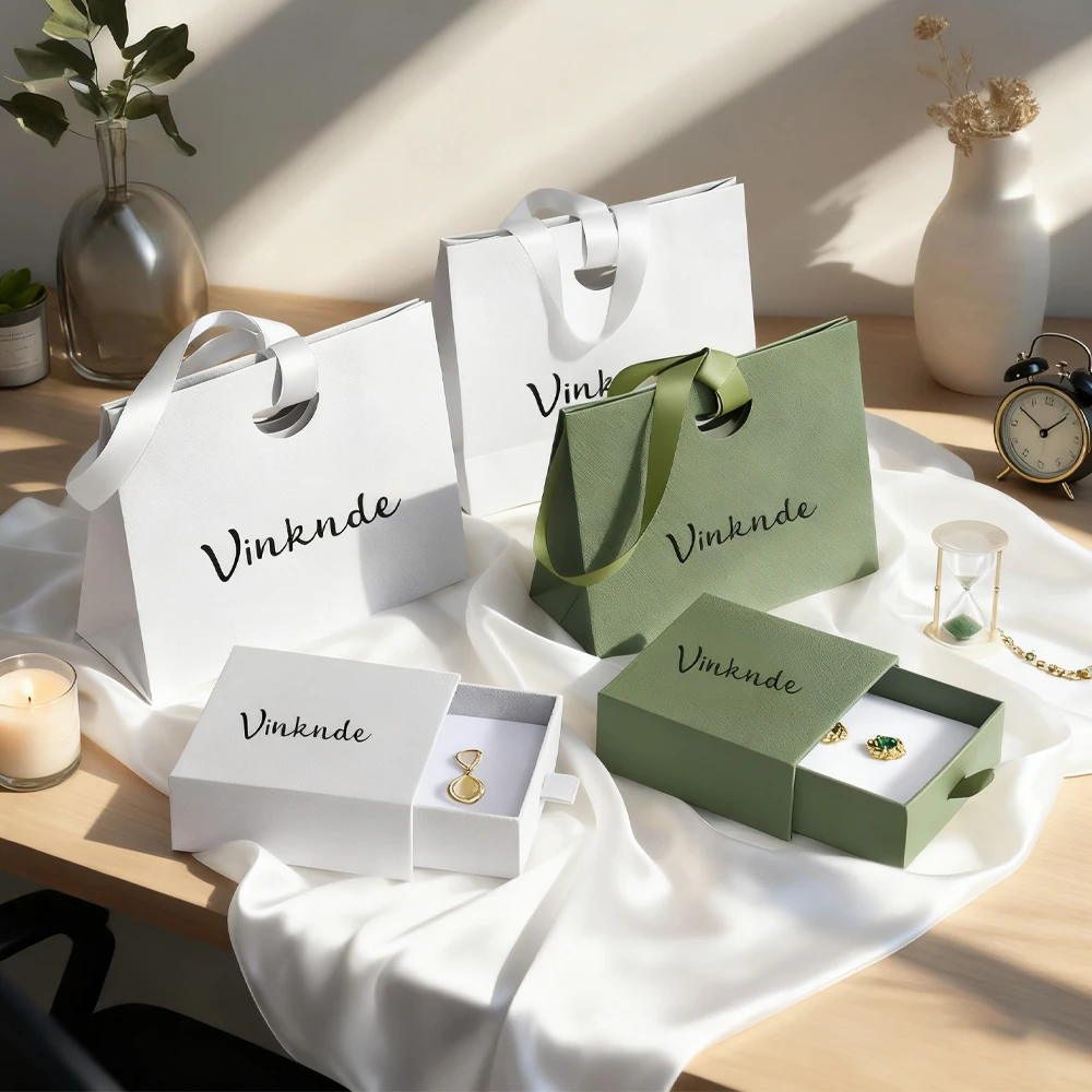 

12/16/20set Customized Logo Luxury Lychee Pattern Paper Tote Bag Packaging Sliding Drawer Jewelry Box Wedding Gift Perfume Sack