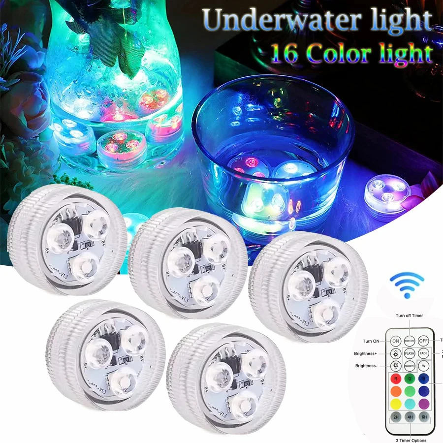 

D5 3Leds RGB Led Submersible Light Underwater Night Lamp Battery Operated Garden Swimming Pool Light for Wedding Party Vase Bowl