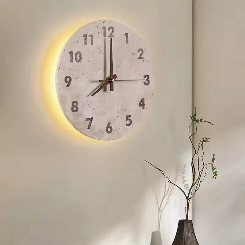 

Cream creative clock wall lamp Chinese retro silent wind living room background wall lamp