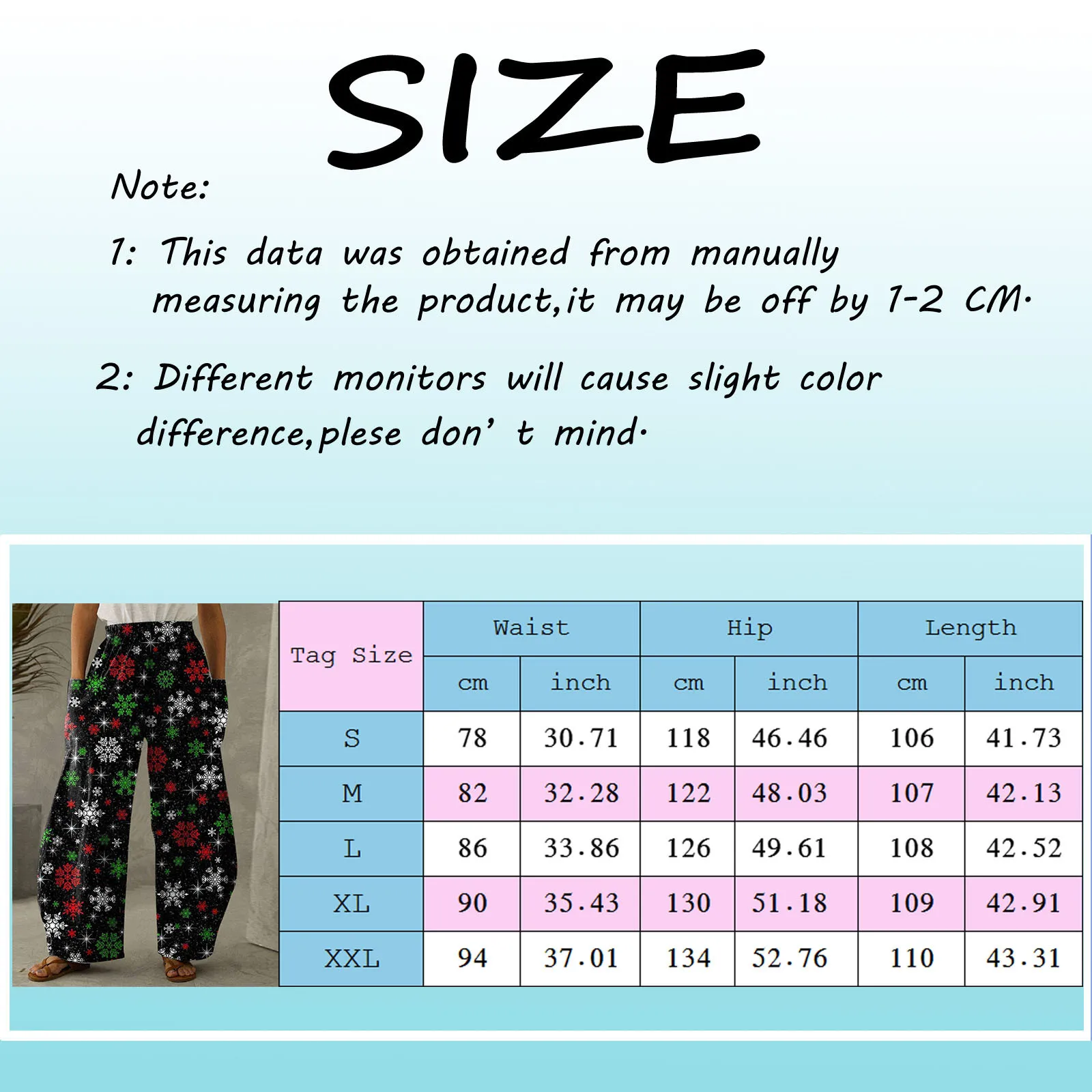 Vantage Women Pant Christmas Print Pockets Bottoms Trousers Wide Leg Straight Pantalones Elastic New Year Santa Claus Sweatpants