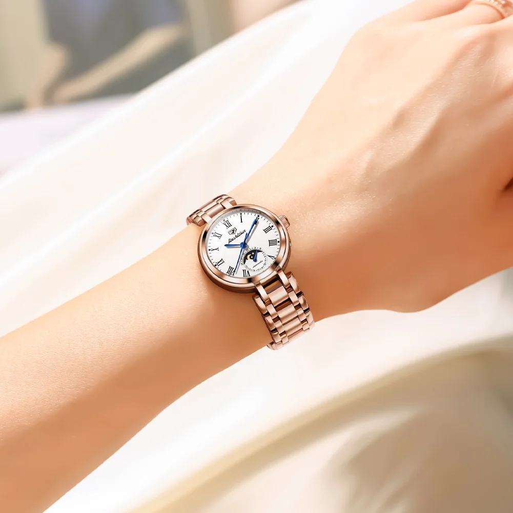 JSDUN 8981 Original Luxury Automatic Watches for Women Waterproof Rose Gold Steel Bracelet Ladies Elegant Mechanical Wristwatch