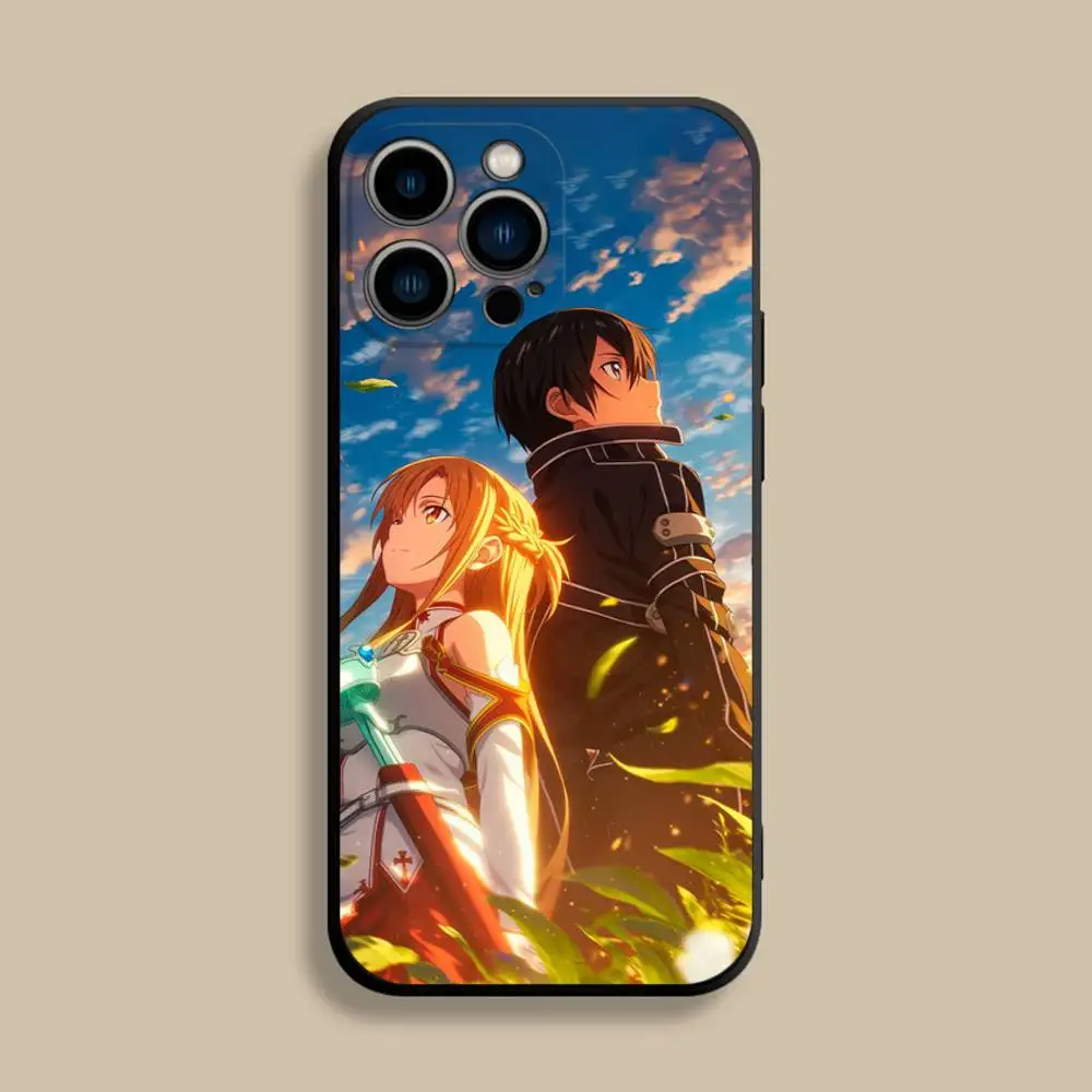 حافظة هاتف Sword Art Online SAO Kirigaya لهاتف iPhone 17,16,15,14,13,12,Pro,Max,Plus,E,SE4,Air,غطاء ناعم أسود صغير