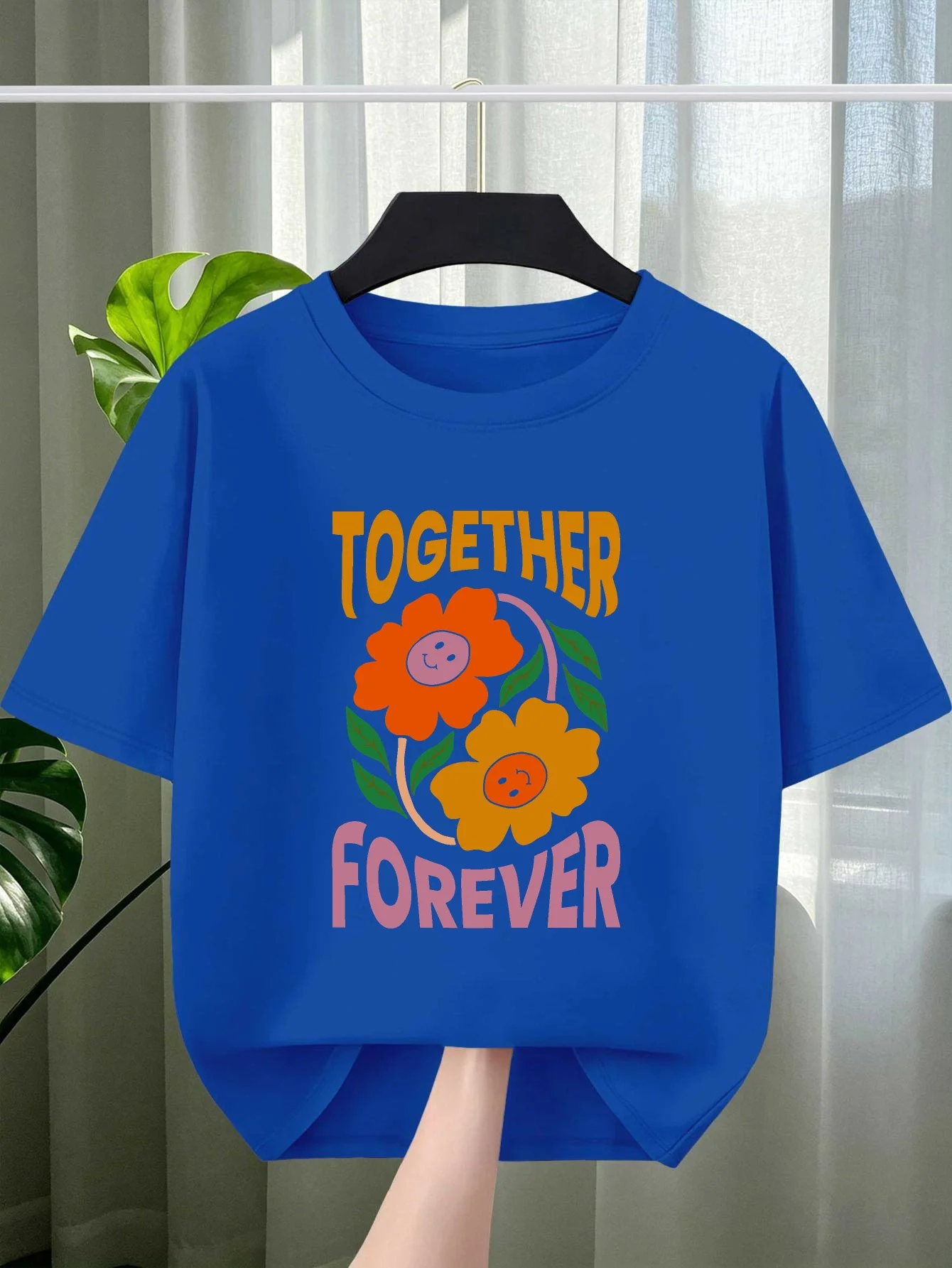Together Forever Smiley Flower Print T Shirt Family Outfit Boy Girls Kids Short Sleeve Casual Floral Pattern Children Daily Tees