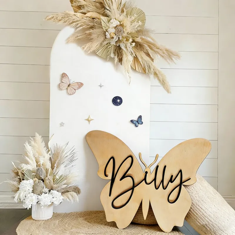 1Pc Cutom Name Butterfly Wooden Decorative Plaque,Home Room Wall Door Decor,DIY Nursery Birthday Wedding Graduation Gift