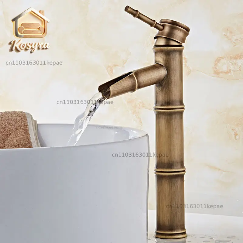 

Brass antique faucet bamboo joint retro hot and cold table basin basin face wash basin outdoor single cold medium antique wind