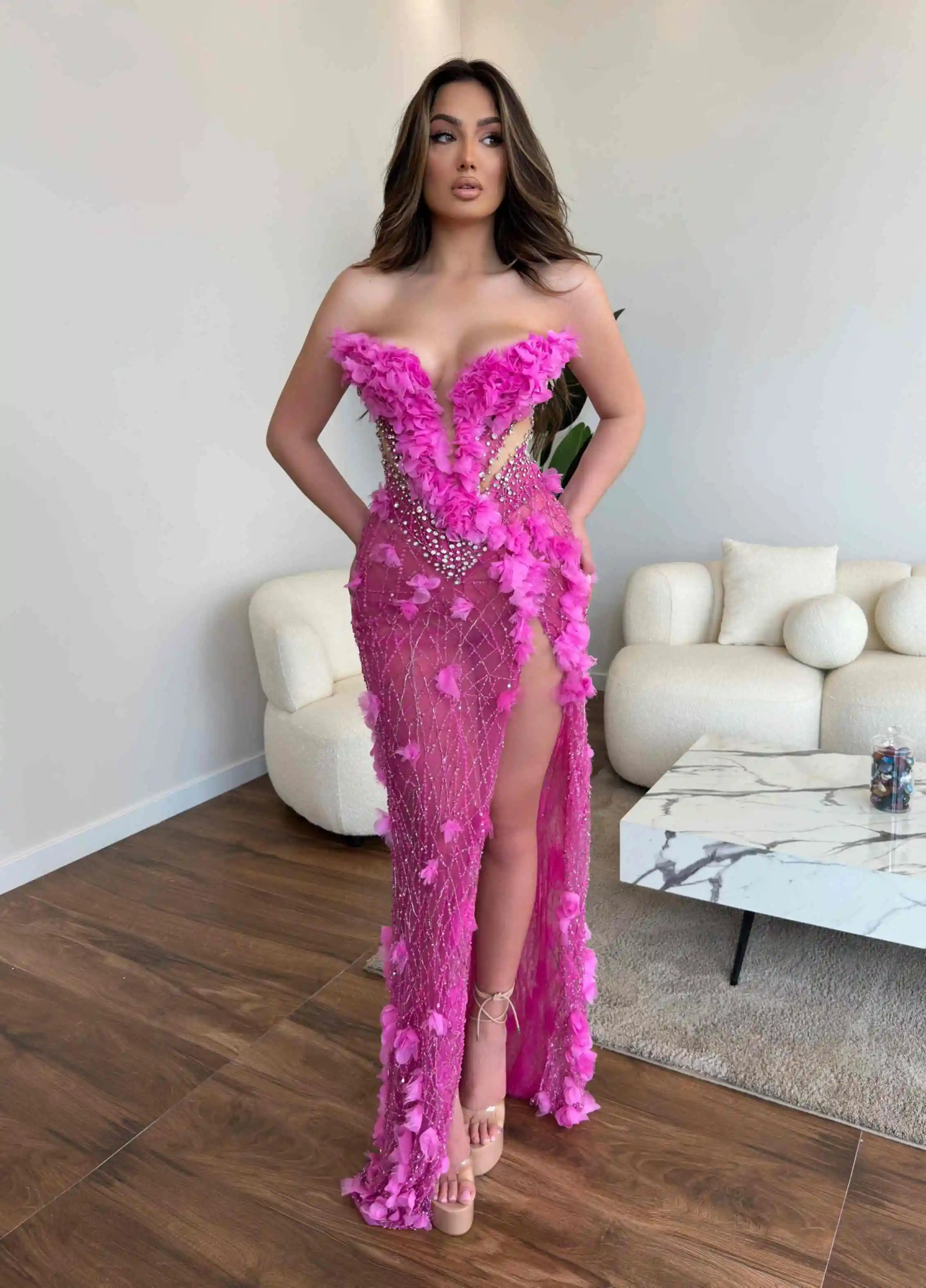 Robes De soirée magnifiques sirène sans bretelles Appliques perles haute fente robe De bal robes De soirée Vestido De Noite personnalisé