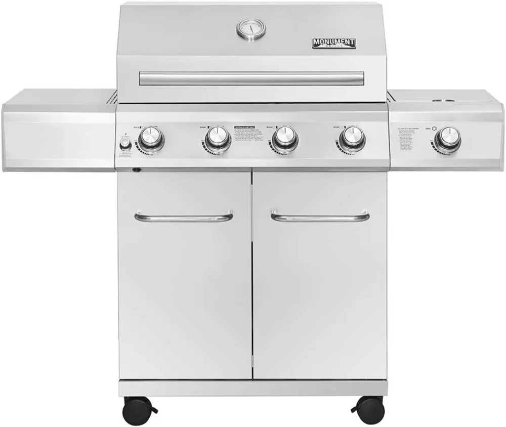 

Monument Grills Larger 4-Burner Propane Gas Grill Stainless Steel Heavy-Duty Cabinet Style with LED Controls & Side Burner