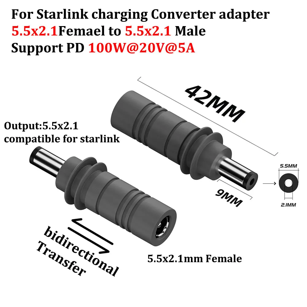 Starlink Mini GEN3 PD 100 واط USB C أنثى إلى DC5521 ذكر موصل تهمة برميل جاك قابس طاقة نوع C إلى تيار مستمر/D إلى D محول الطاقة