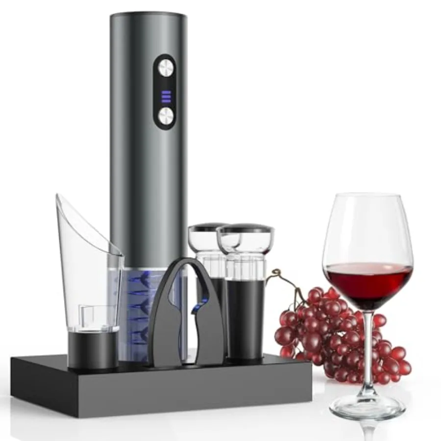 

Rechargeable Electric Wine Opener Gift Set: Wine Opener, Aerator, Vacuum Stoppers and Foil Cutter - Wine Lovers Gifts for Women