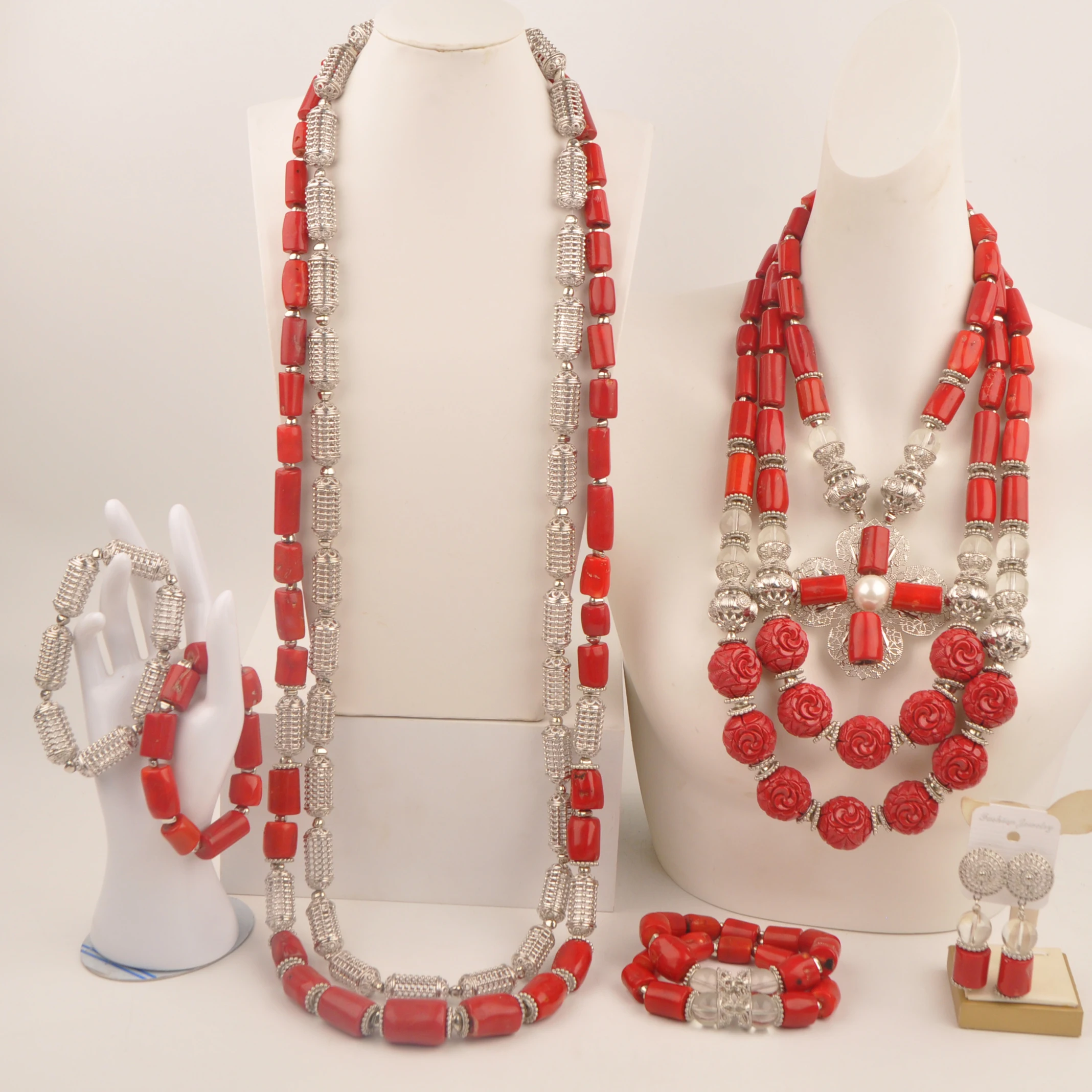 

Wedding necklace Red Nigeria Natural coral African fashion jewelry collection