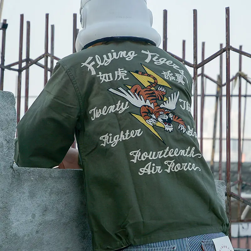 

Non Sto Flng Tigers Memorial Jaet Horizontal Embroidery Canvas Zipper Tour Jaet Youth Trendy Workwear Military Sle