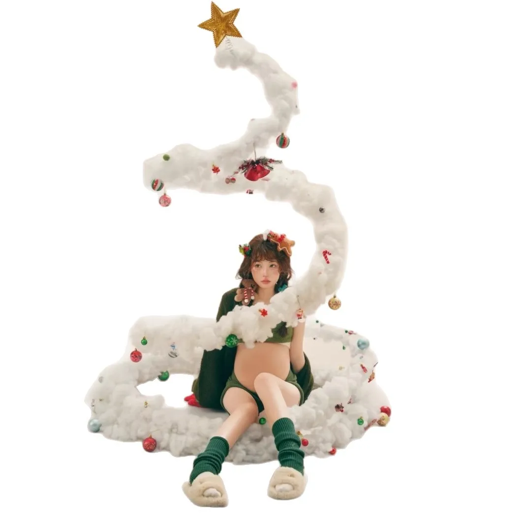 الأمومة صور الملابس استوديو عيد الميلاد موضوع لطيف كسول الرياح سترة الأم الحامل التصوير الفوتوغرافي مجموعة #6