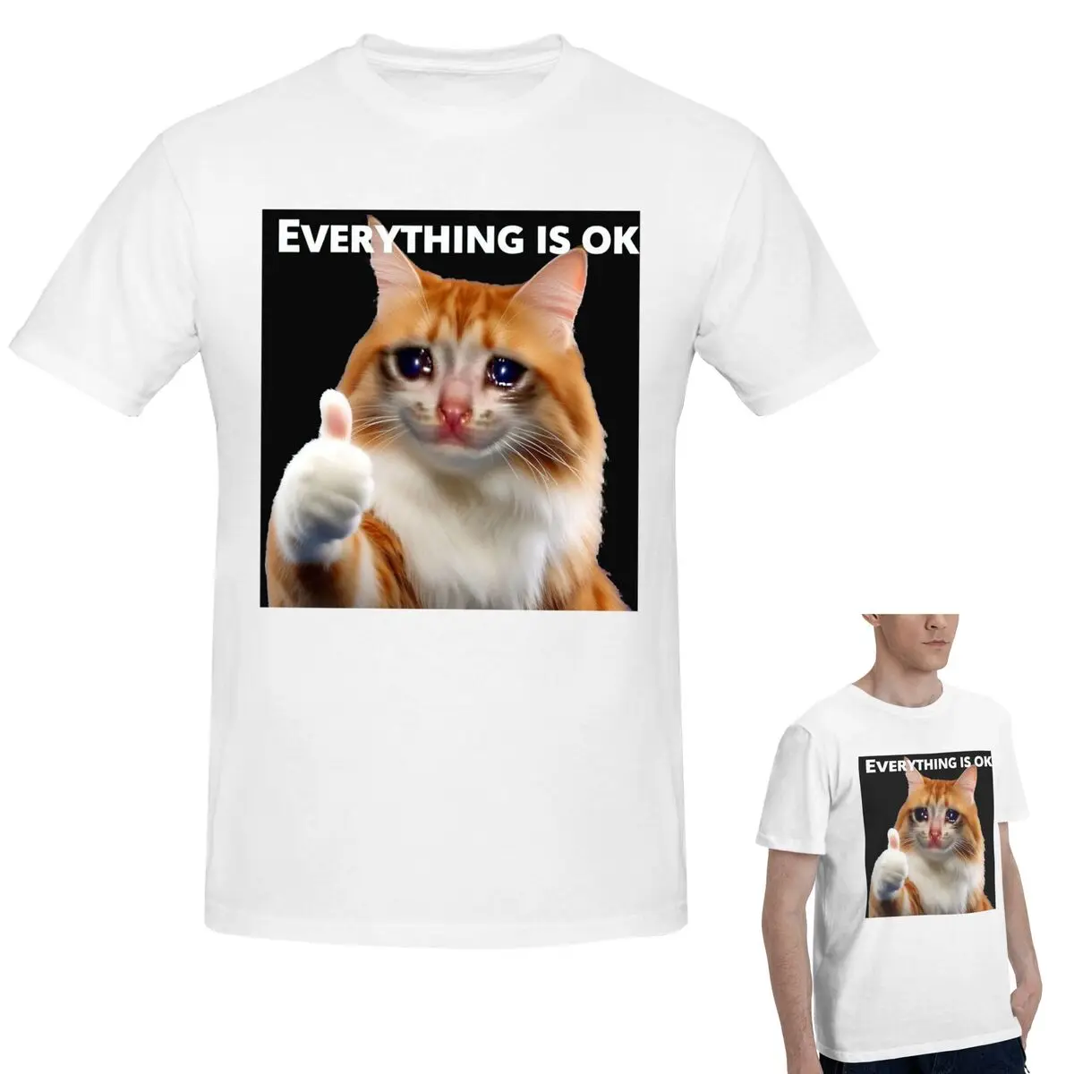 

Футболка из 100% хлопка Everything's Ok Crying Cat Memes, мужская забавная футболка большого размера, мужские летние рубашки с круглым вырезом, топы S-6XL
