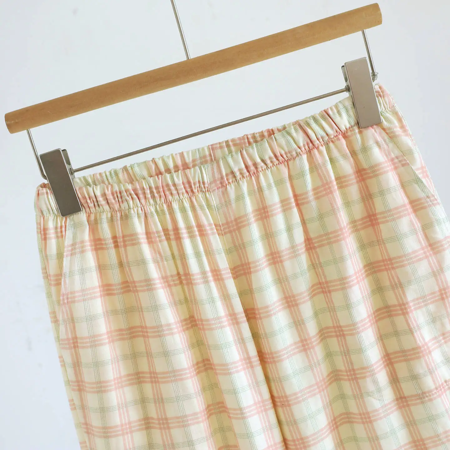 2026 Neue Japanische Damen-Freizeithose für Frühling und Herbst aus Baumwollgaze mit Karomuster, Lässige Frische Haushose für Damen – Detail 17