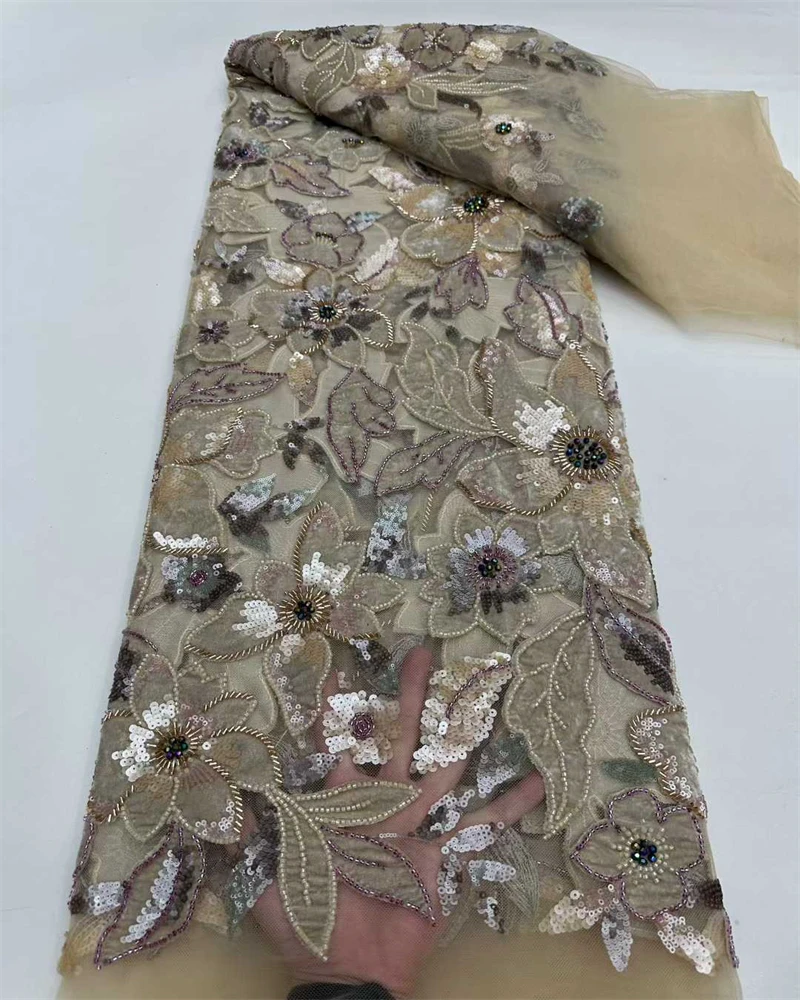 

Latest High Quality Delicate Eligant Soft Embroiderd Sequins Tulle Lace Fabric For Wedding Evening Dress
