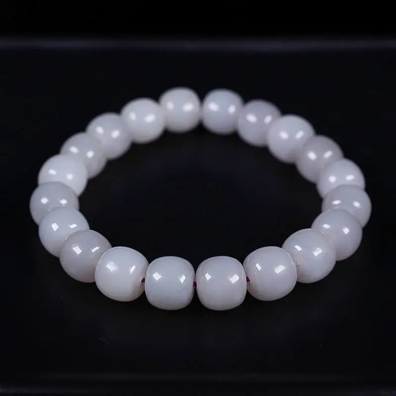 Natural real hetian jade smoke purple jade carved barrel round beads bracelets for couples woman men with jade bracelet 10mm