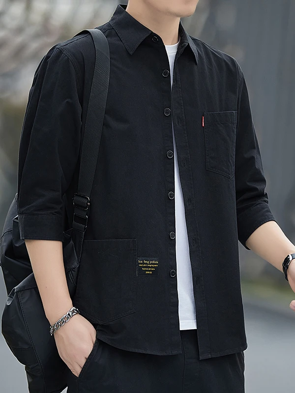 

Men's Casual Cotton Shirt Half Sleeve Thin Pure Cotton Summer Fashionable Upper Body Handsome Trendy Button up Breathable