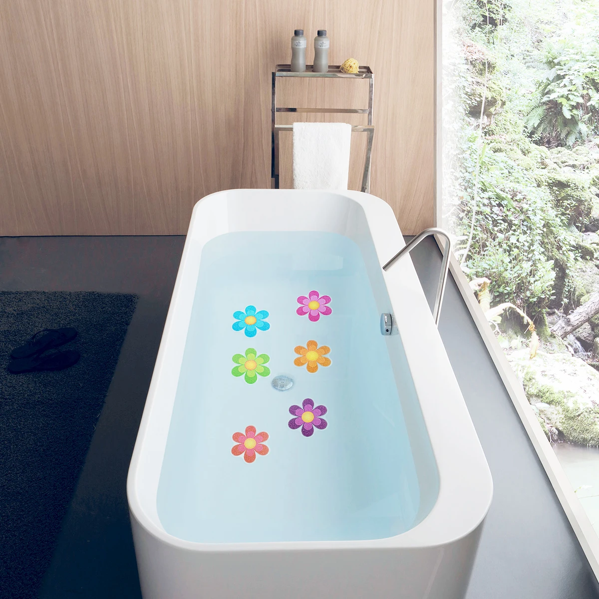 10pcs Anti Slip Bathtub Flower Applique Colorful Flower Self-Adhesive Non Slip Bathtub Mat Bathtub Anti Slip Flower Applique