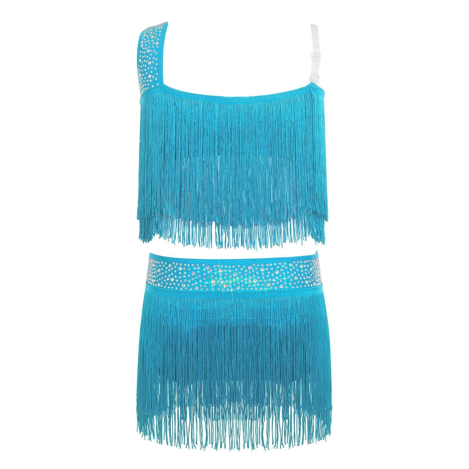 Children Tassel Halter Tango Rumba Latin Dance Outfits Kids Ballroom Fringe Latin Dance Costumes for Girls Cha Cha Dance Dress