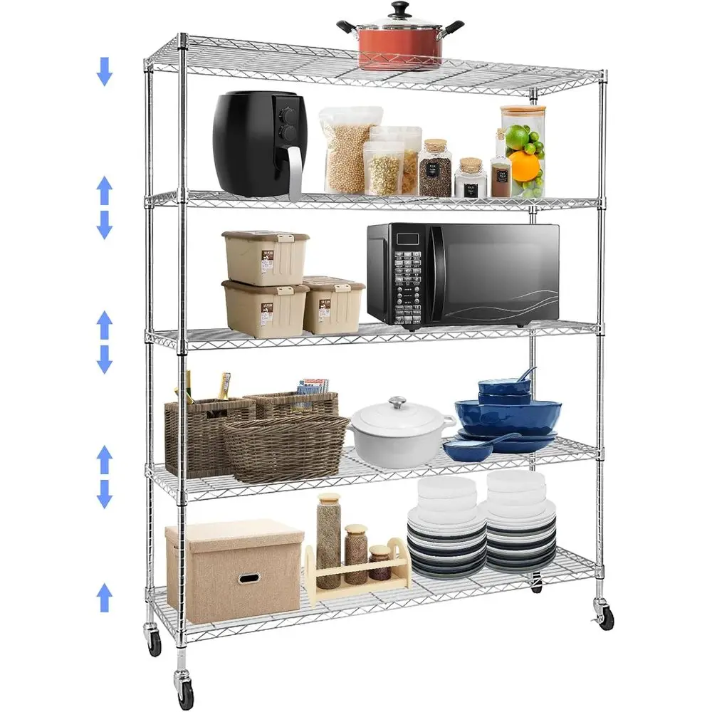

Chrome 5-Tier Adjustable Metal Wire Shelving Unit for Kitchen, Laundry, and Storage Solutions (17.7x59x71)