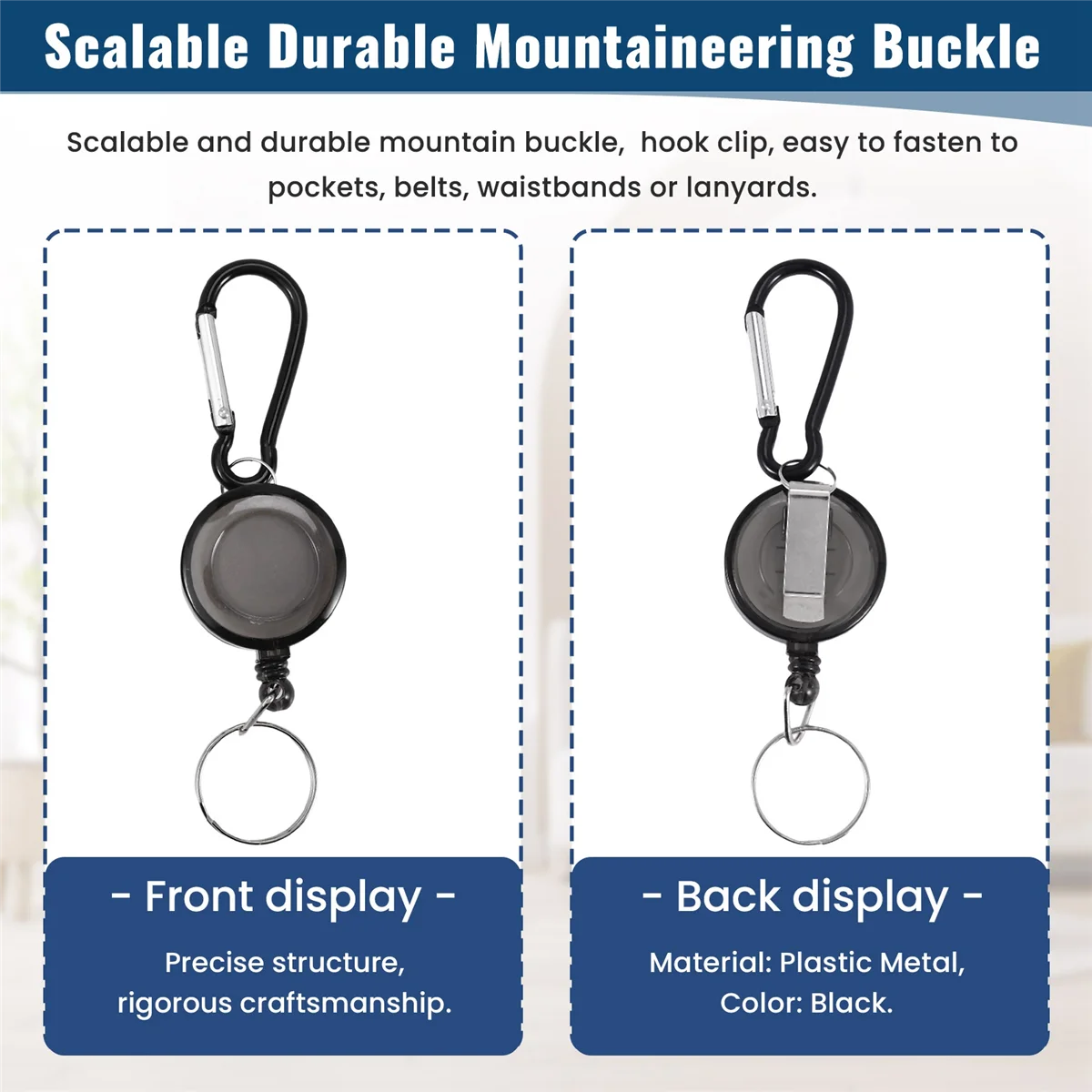 UNCL 2 PCS BADGE REEL - RECOIL RETRÁCTIL YOYO SKI PASS ID TARJETA PORTA LLAVE Color: Negro Cantidad: 2 piezas