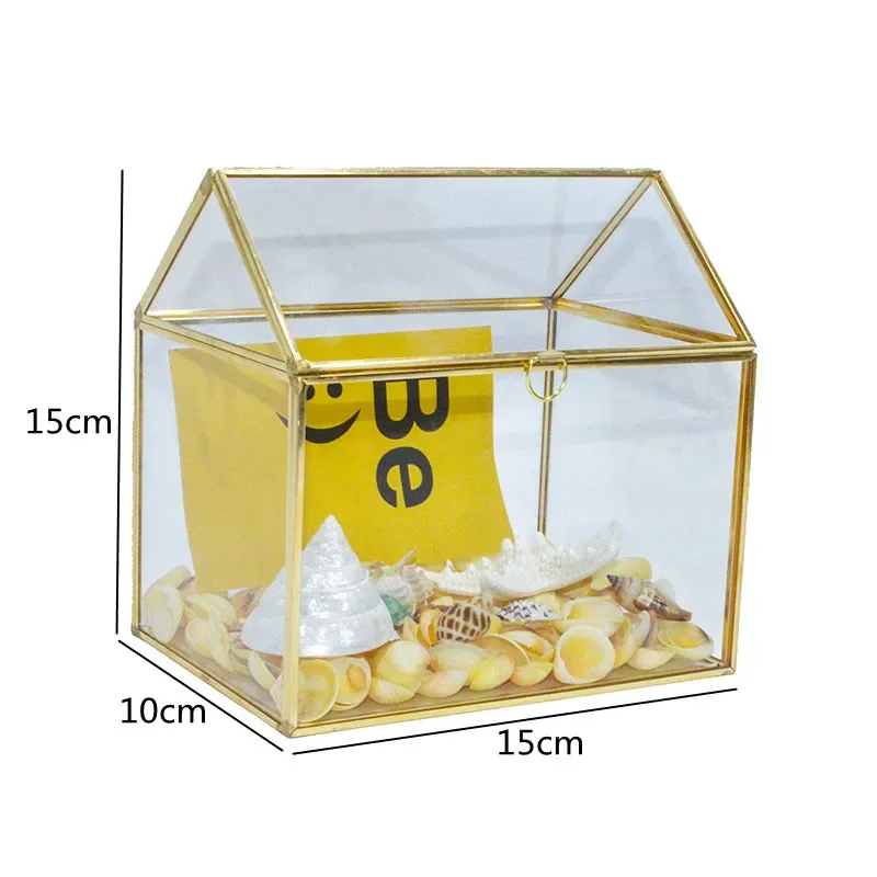 Transparent Glass Storage Box Wedding Card Boxes House Shape Jewelry Vanity Decorative Display Stand Organizer