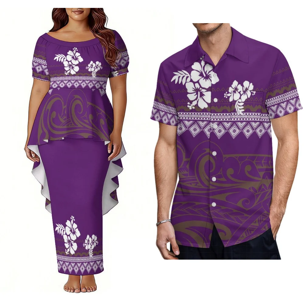 Set di Alta Qualità per Coppie Isole del Pacifico - Camicia Aloha da Uomo e Abito Puletasi da Donna Design Isole Polinesiane Samoa