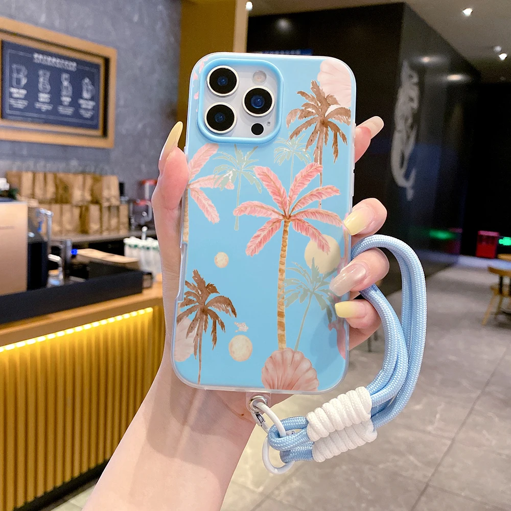 Handschlaufe 2-in-1 Handyhülle für iPhone 17 11 13 12 14 15 16 Pro Max XS XR X 17 Air 7 8 Plus Island Coconut mit Lanyard-Abdeckung – Detail 2