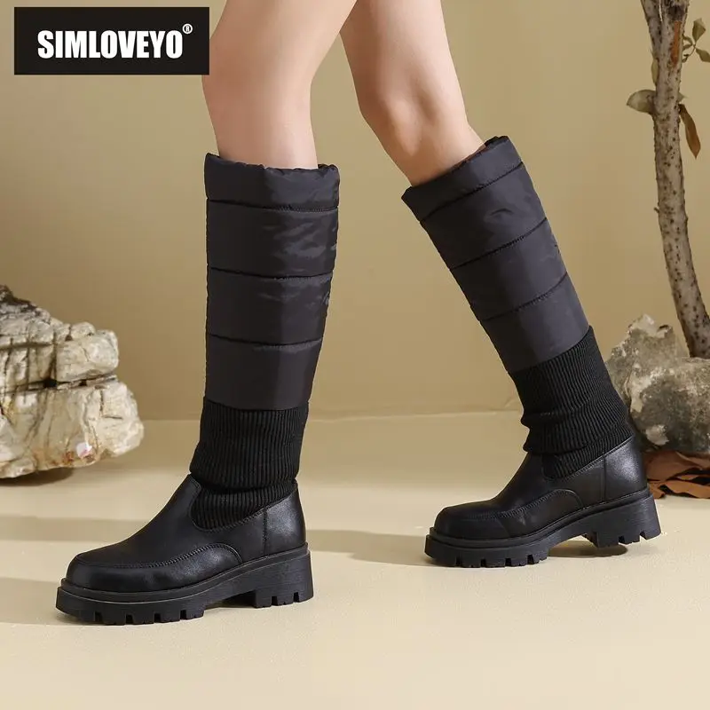 

SIMLOVEYO/Новые зимние зимние ботинки с круглым носком, толстая распродажа, непромокаемые уличные теплые плюшевые сапоги до колена, зимние женские ботинки до колена