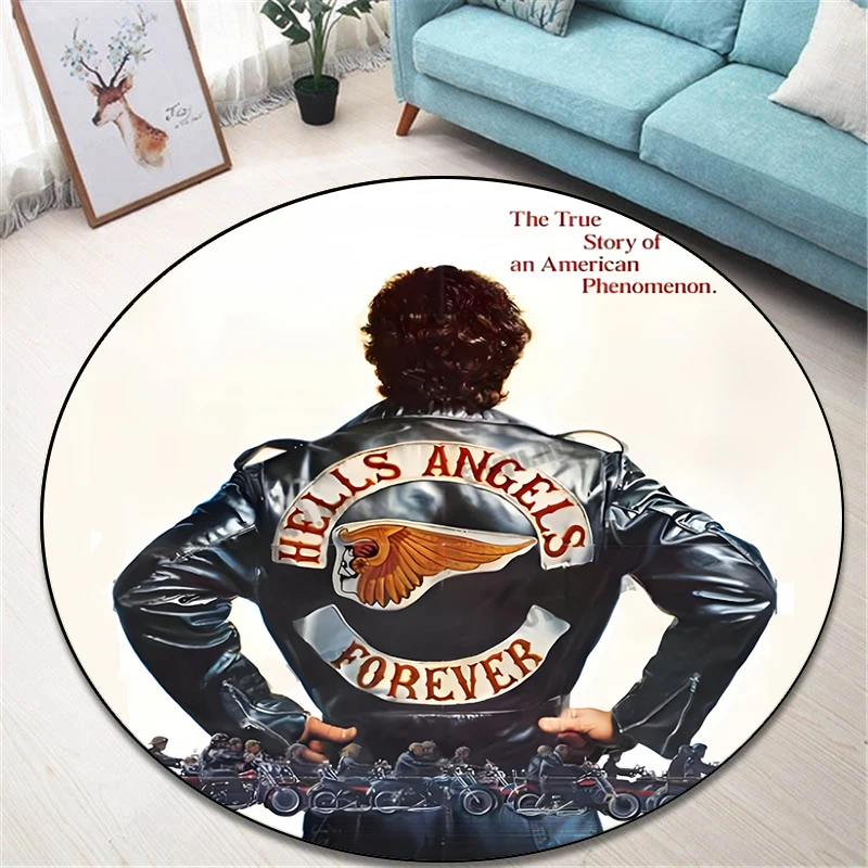 Motorcycle Gang HD Printed Round Carpet for Living Room Rugs Camping Picnic Mats Flannel Anti-Slip Rug Yoga Mat Gifts area rug