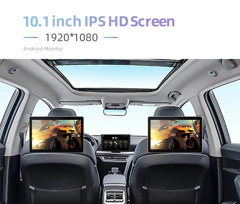 10.1 inch Android Car Headrest Monitor RAM 2GB 1080P video IPS Touch Screen 4G WIFI/Bluetooth/USB/SD/FM MP5 Video Player with DC