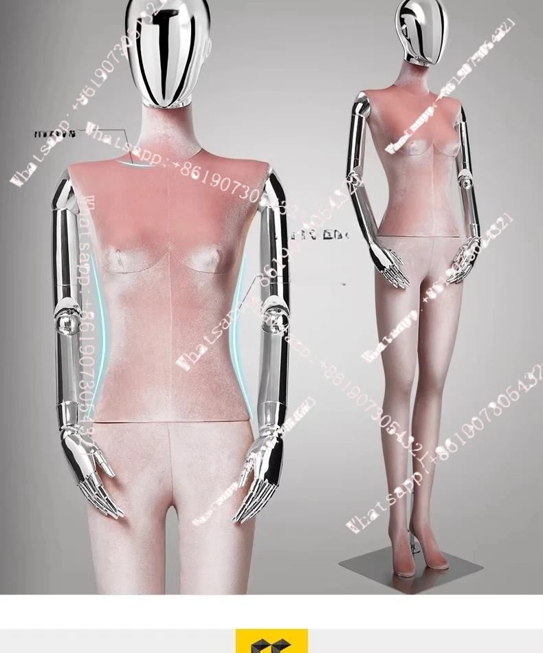 

Women's clothing store colored velvet flat shoulder full body electroplating head model prop female half body cloth stand