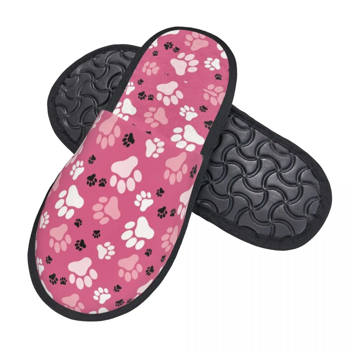 Custom Women Paw Prints Pink House Slippers Cozy Warm Colorful Floral Pretty Memory Foam Fluffy Slipper Indoor Outdoor Shoes