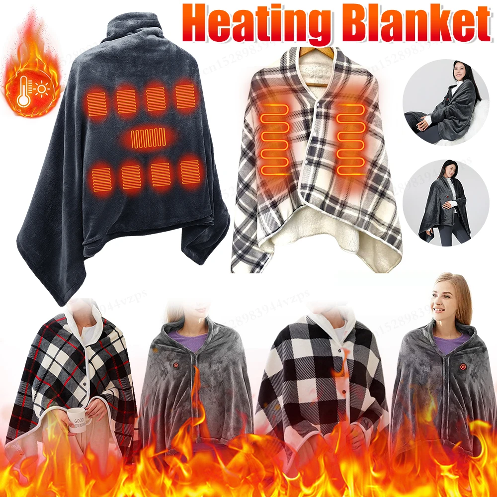 

Wearable Electric Heating Blanket USB Heated Electric Blanket Shawl Fast Heating Coral Velvet Shawl Body Warmer for Home Office