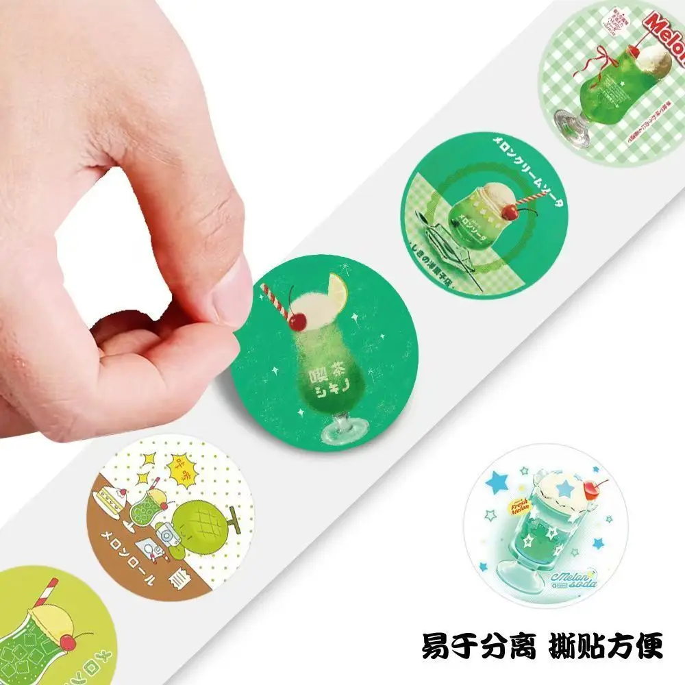 500Pcs Ins Summer Melon Soda Round Roll Stickers Vintage Showa Cartoon Self Adhesive Packaging Seal Decorative Labels view 5