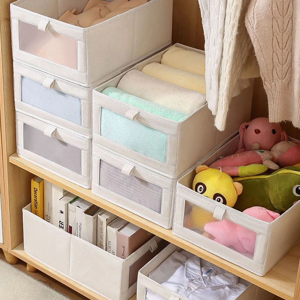 

Fabric Clothes Storage Case Multipurpose Wardrobe Organizing Box With Clear Window For Plush Toy Storage