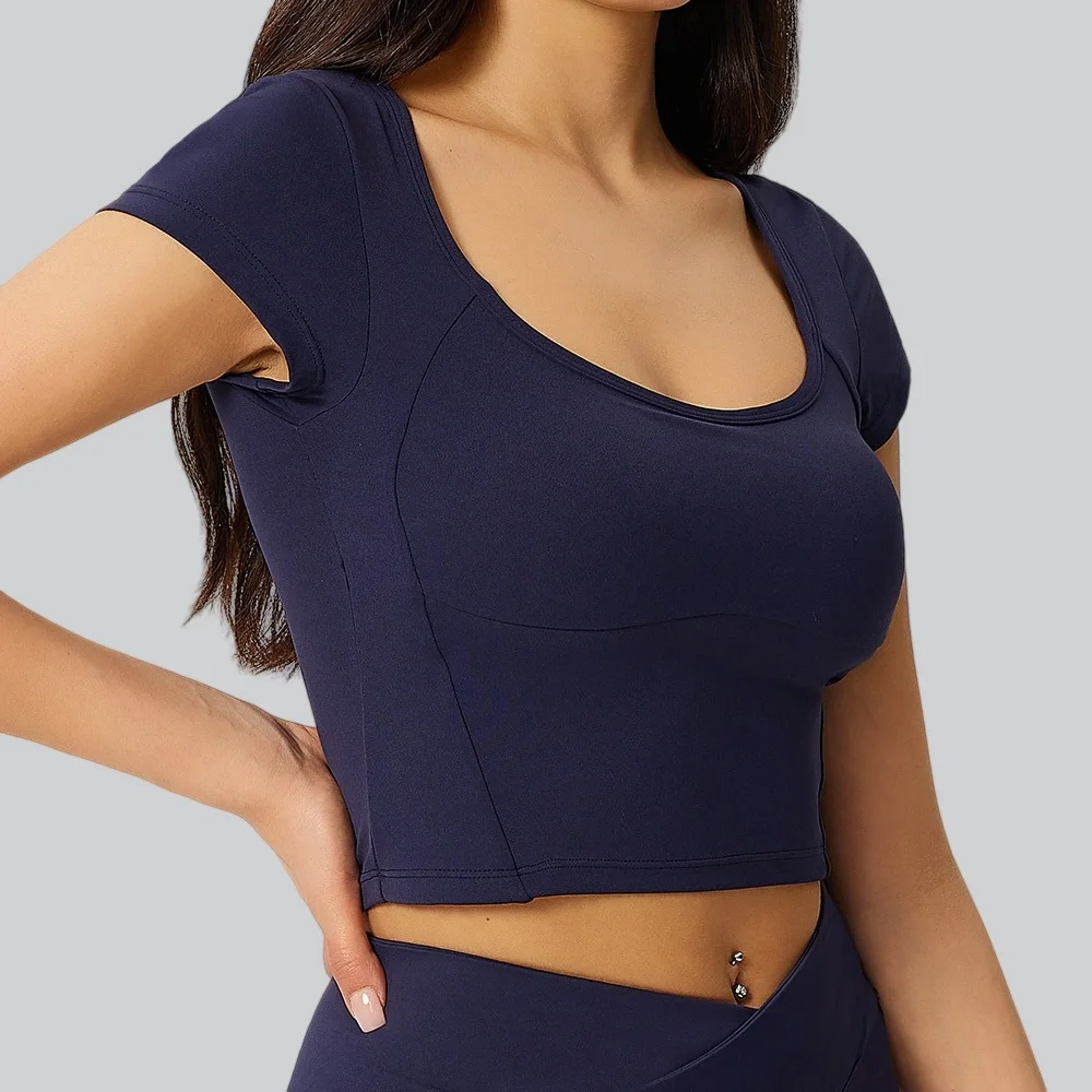 

Yoga Top With Chest Pad Women Sport T Shirts Fitness Clothes Quick Drying Short Sleeve Yoga Shirt Workout Running Sport T-Shirt