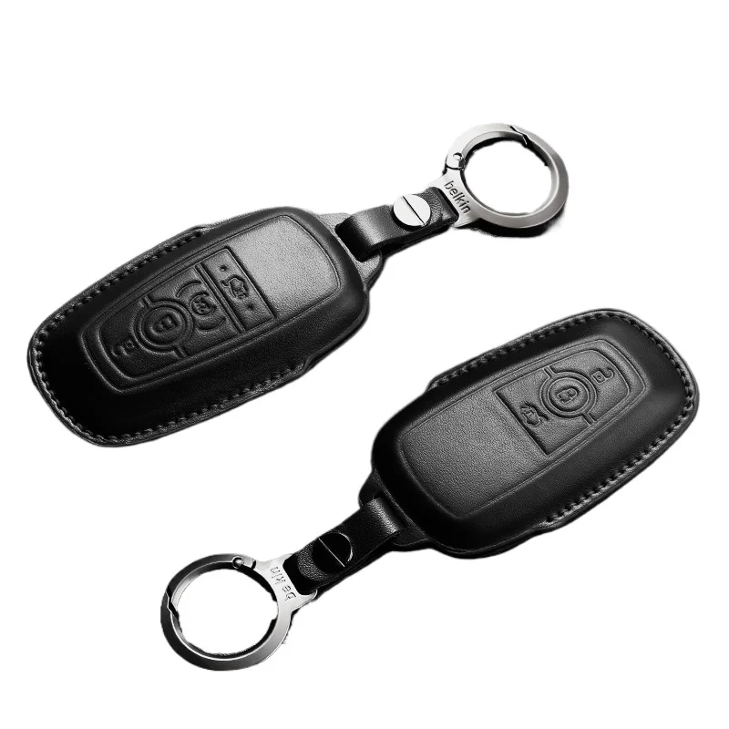 

Genuine Cowhide Leather Key Fob Cover for Ford Mondeo/Escape/Edge/Taurus/Explorer/Focus, Soft Leather KeyCase with Keychain
