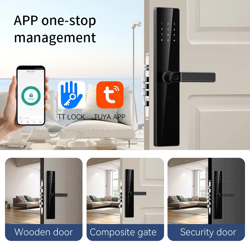 STLF SOURCE PRICE Wood Door Smart Lock Electronic Finger Print Manual Key Ttlock Tuya Digit Door Lock