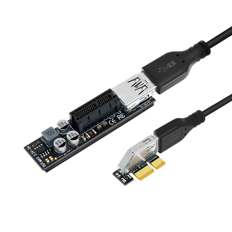 PCIE Riser-Câble adaptateur USB 3.0 à pleine vitesse, convertisseur de carte avec technologie d'alimentation pour ordinateur de bureau