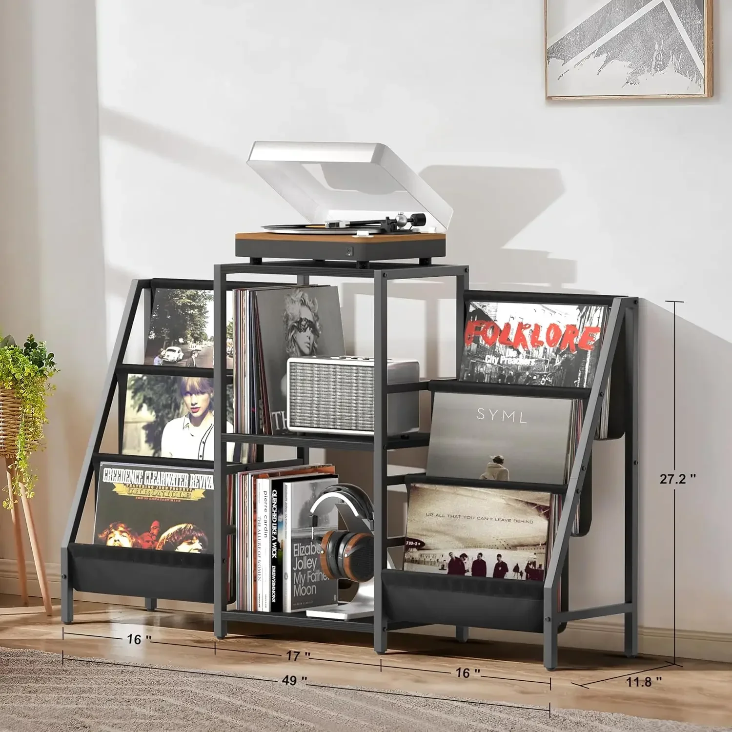 Record Player Stand with Vinyl Storage, Record Player Table with Vinyl Record Storage Up to 280 Albums, Turnta ble Stand with Re
