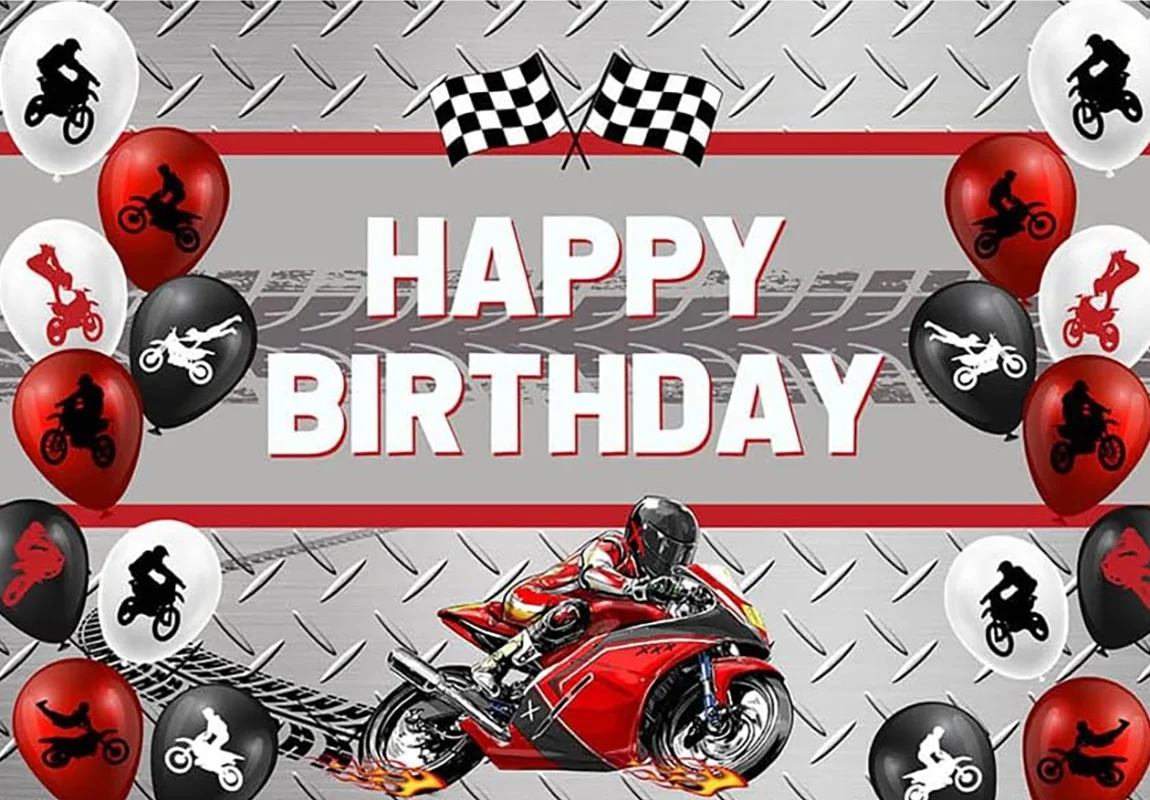 Motocross Racing Theme Happy Birthday Party Portrait Background Decoration Cake Table Photo Photography Studio Wall Banner