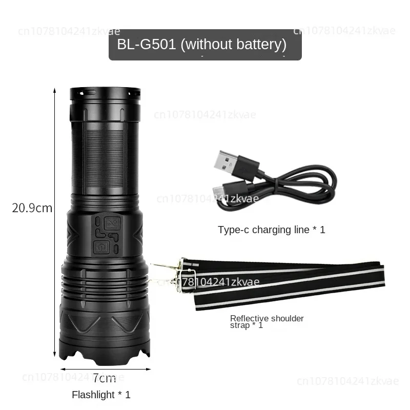 White laser piercing  alloy flashlight input Type-C telescopic zoom strong light mobile phone rechargeable flashlight.