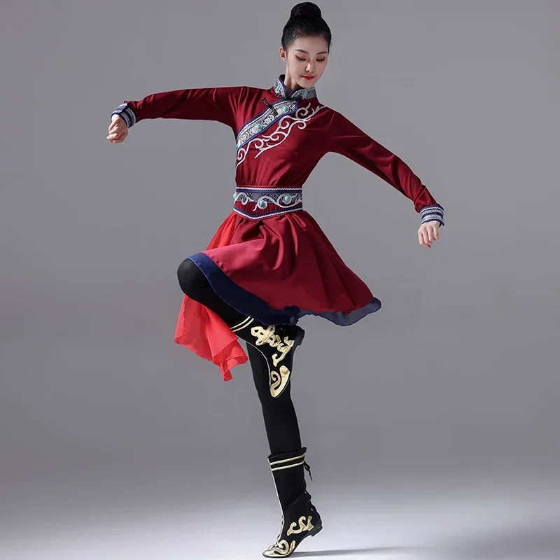 Disfraz de danza mongol, traje tradicional de danza nacional femenina, práctica tibetana, baile de AncientYangko mongol