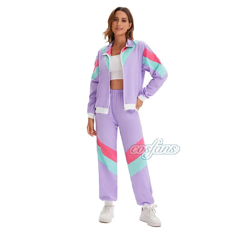 

CyWomen's Мужской костюм 80-х 90-х годов Костюм Аксессуары для вечеринок Диско Куртка Брюки Наряд Женский мужской костюм Спортивный костюм для карнавала