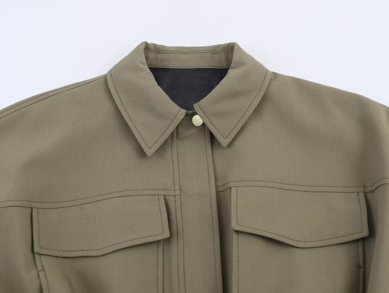 ETJ 2025 منتجات جديدة للربيع والخريف للسيدات سترة ذات طية صدر السترة مزخرفة بجيب كبير وحاشية مطوية نسخة فضفاضة سترة منفوخة