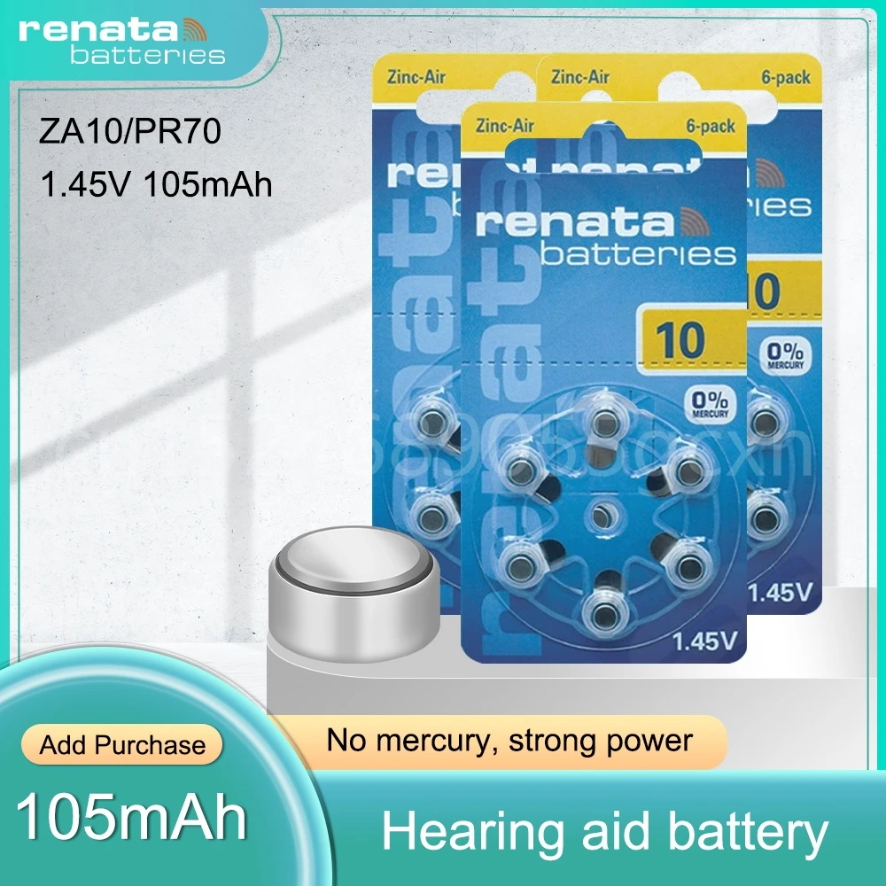 

Hearing Aid Batteries 10 A10 10A P10 PR70 Renata Zinc Air Cell Button Battery 1.45V Hearing Aids Amplifiers Tools